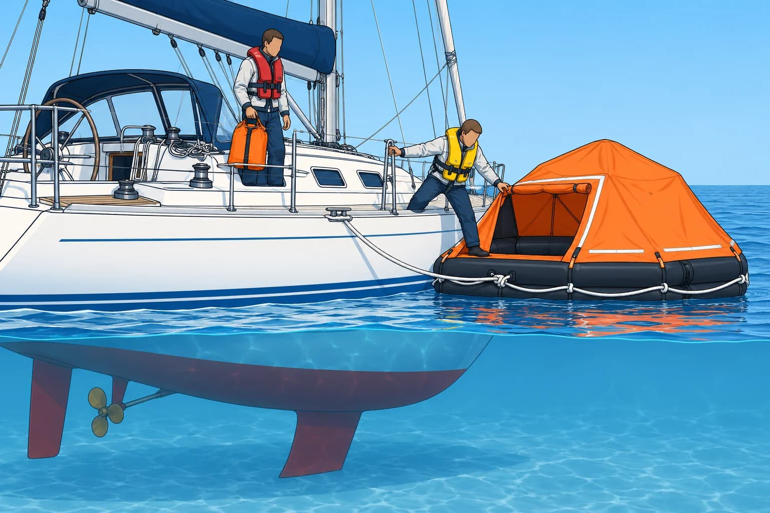 Launching, boarding and righting the liferaft