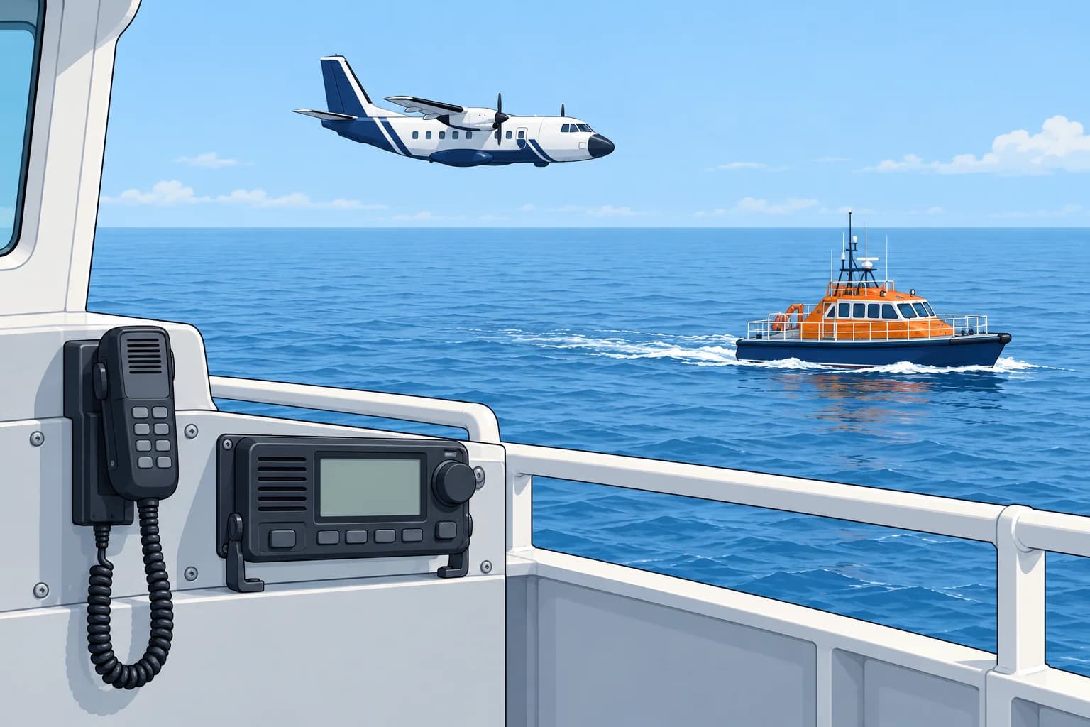 Communications on scene: VHF, DSC and aircraft