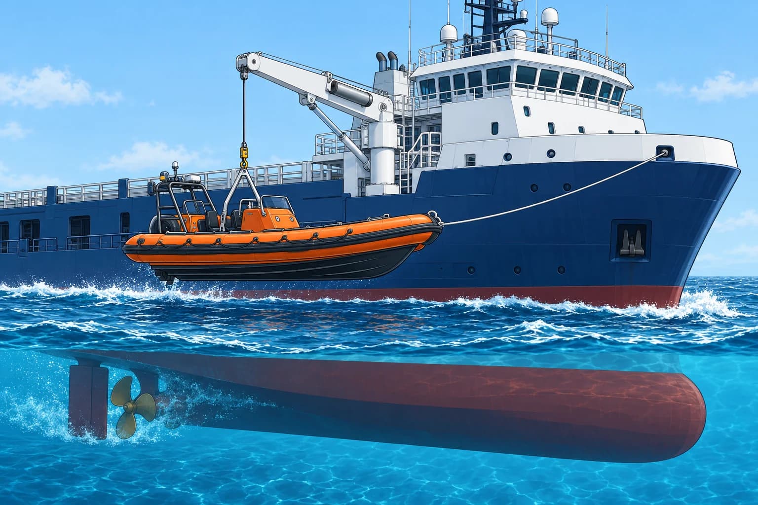 The launching appliance and launching under way