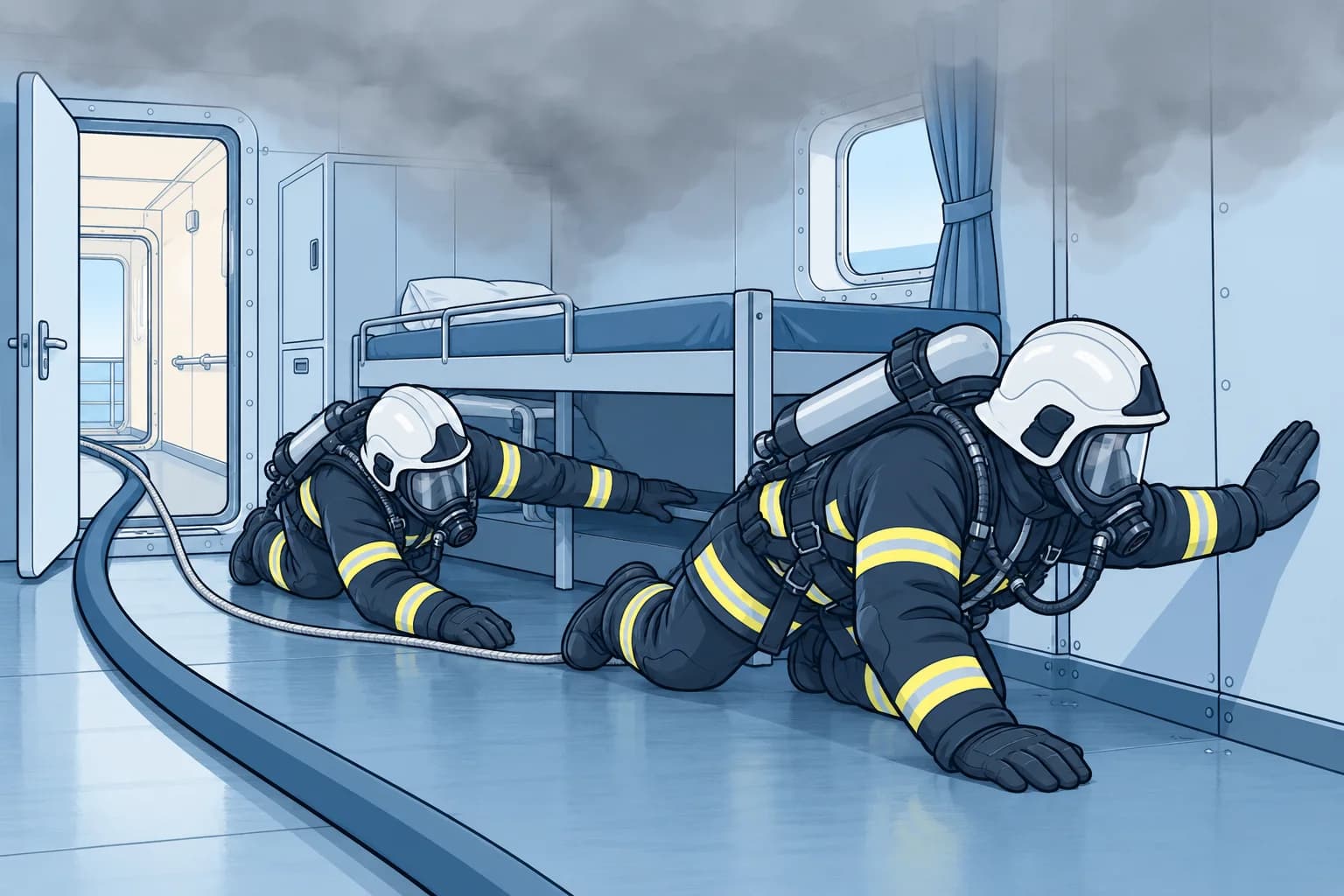Searching a smoke-filled space and rescuing casualties