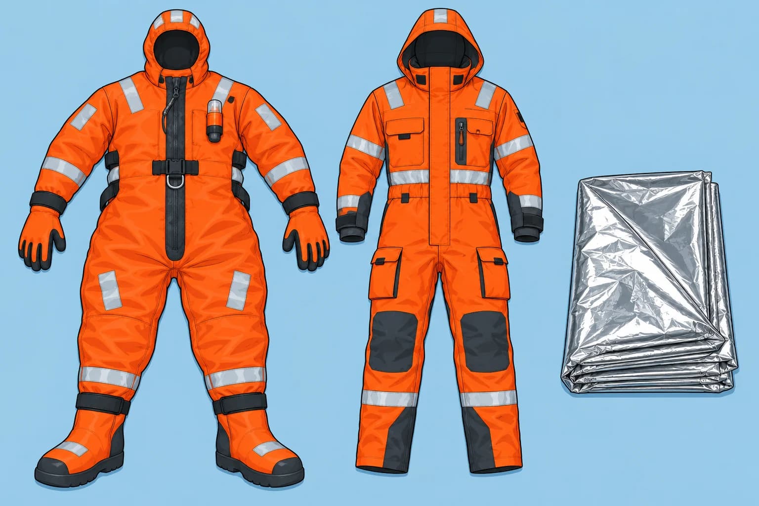 Immersion suits, anti-exposure suits and thermal protective aids