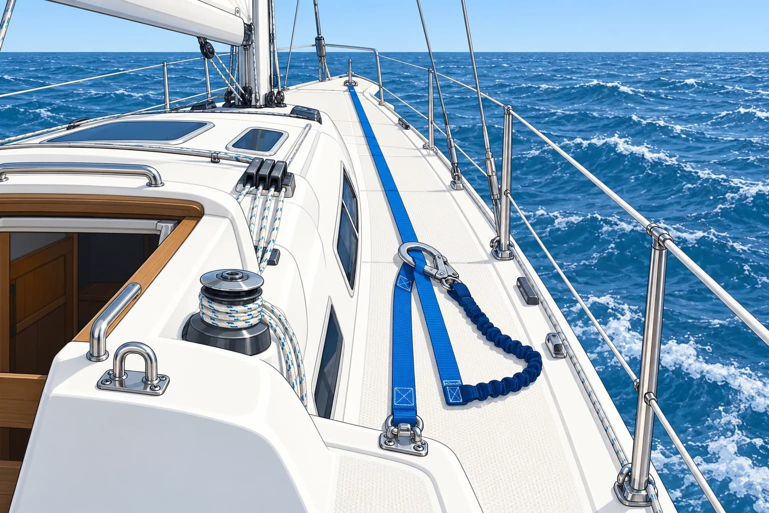 Harness, jackstays and tethers: staying on board
