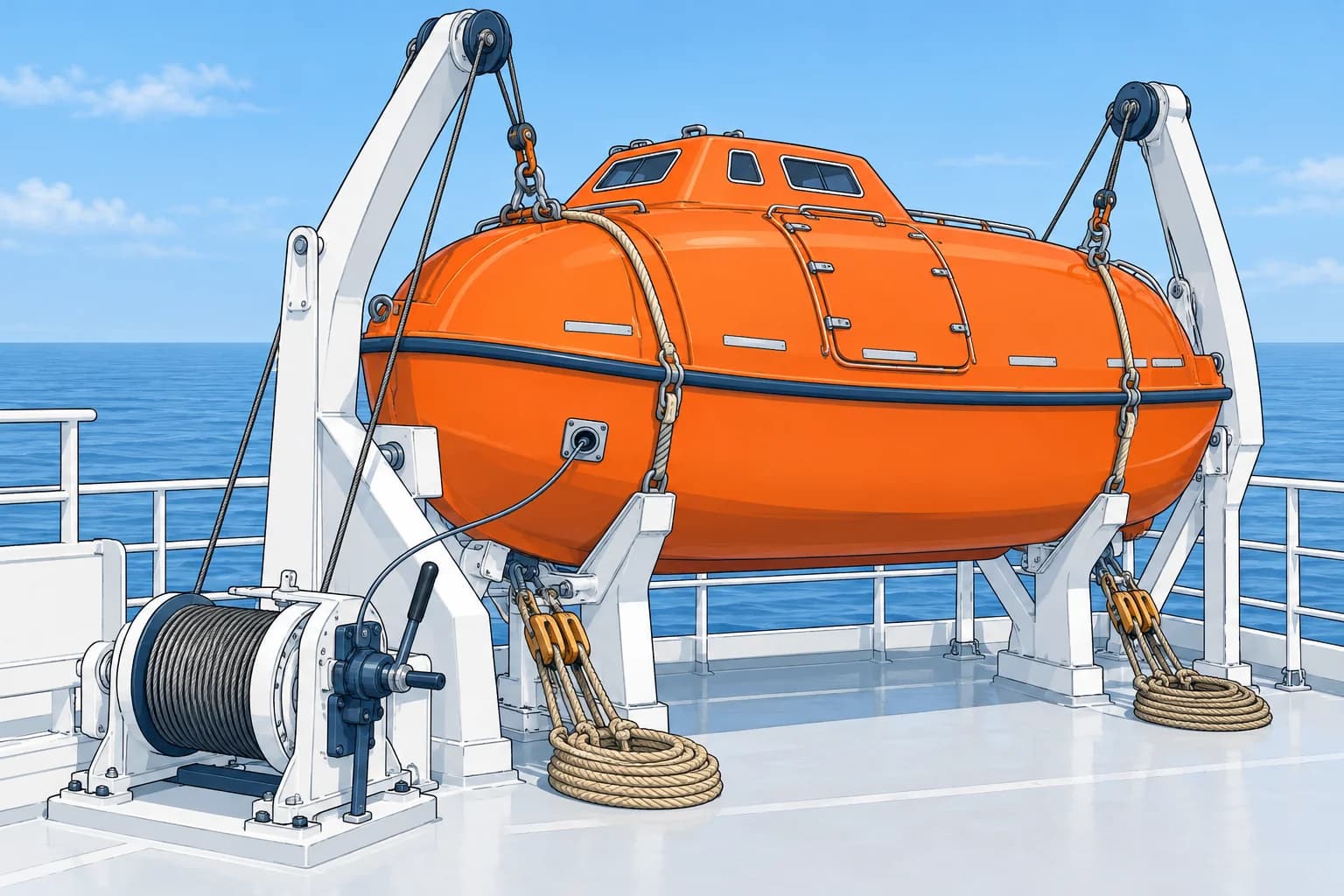 Davits, falls and the winch brake