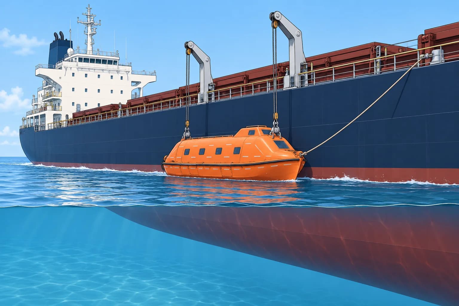 Launching a davit lifeboat and a davit-launched liferaft