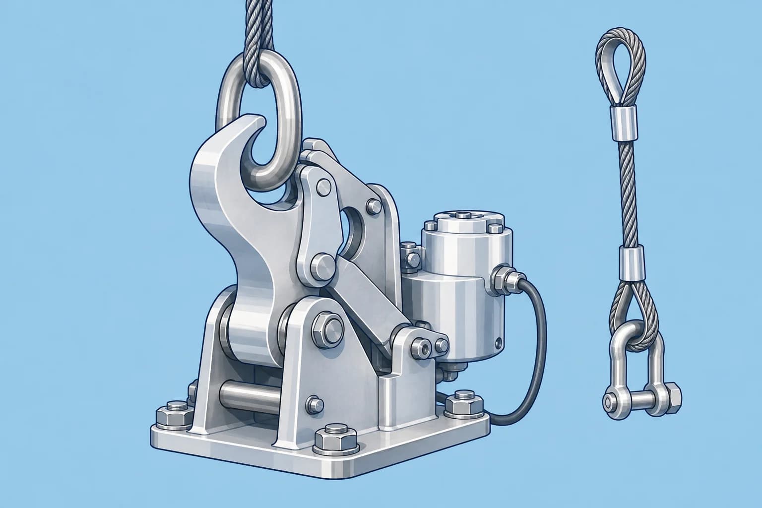 On-load release hooks, resetting and hanging-off gear