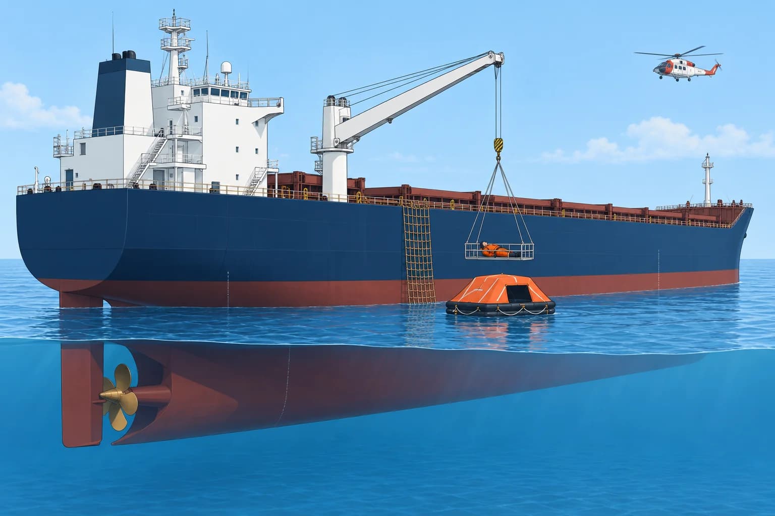 Being rescued by a ship or a helicopter