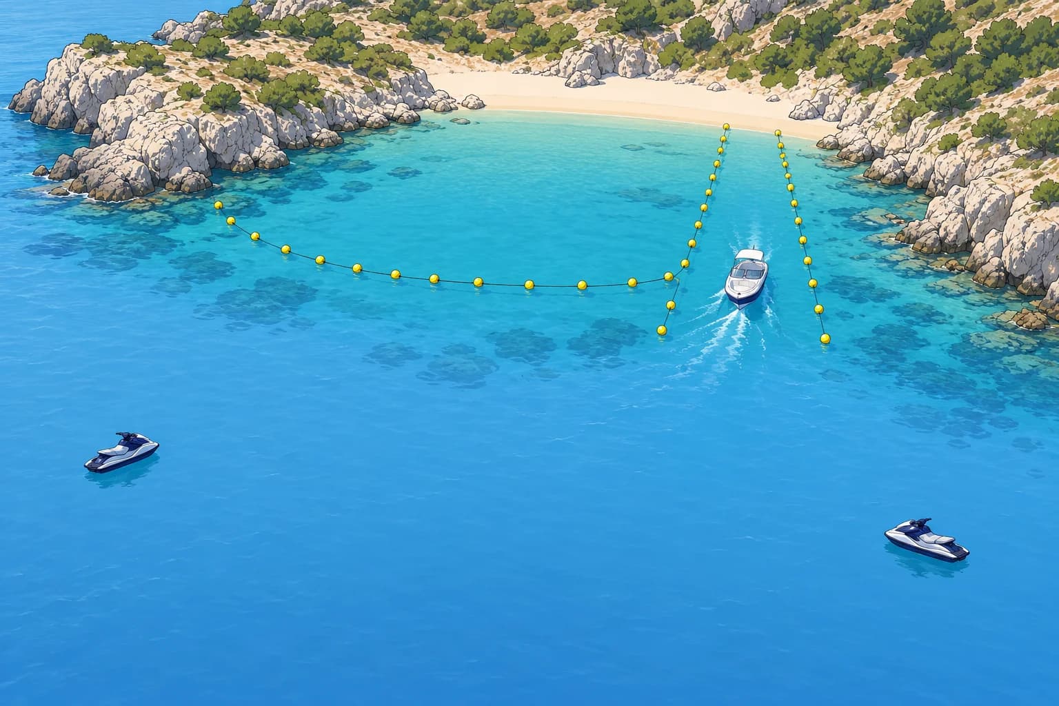 Swimming zones, channels and hired craft