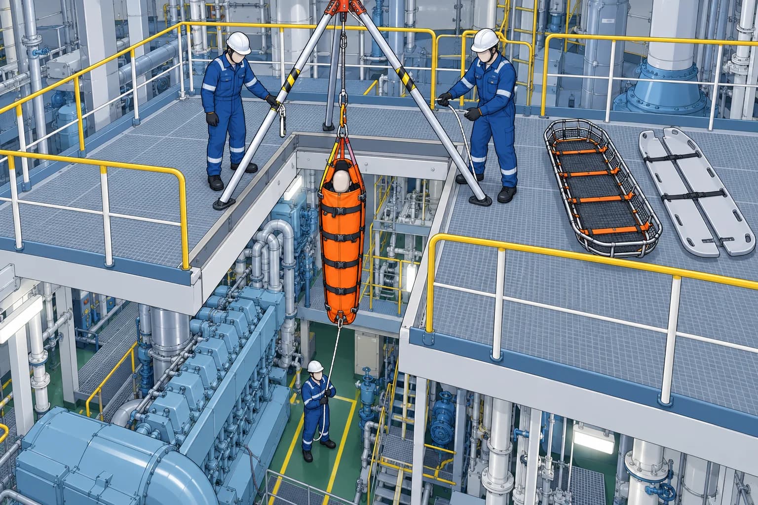 Moving a casualty: stretchers and lifts on a ship