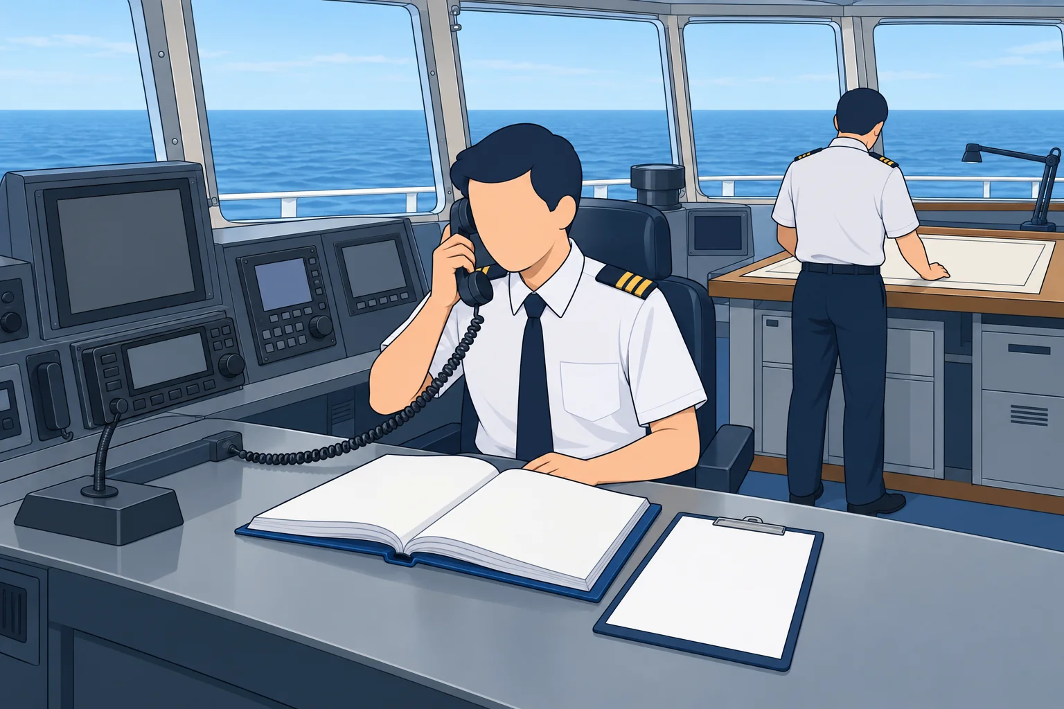 Using the ship’s medical guide and preparing a radio consultation