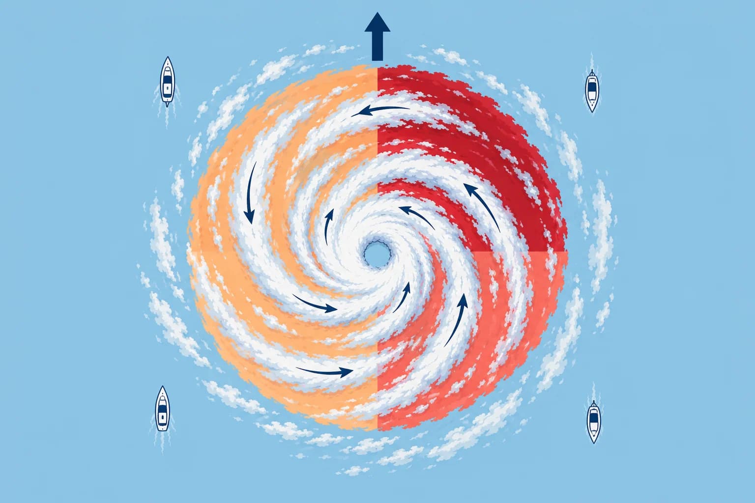 Dangerous and navigable semicircles in both hemispheres