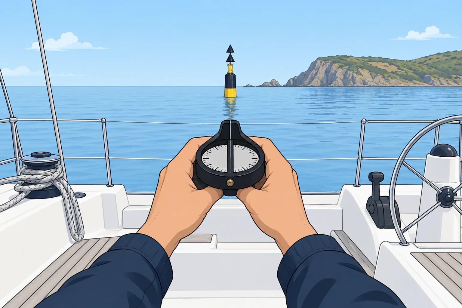 Taking a bearing with a hand-bearing compass