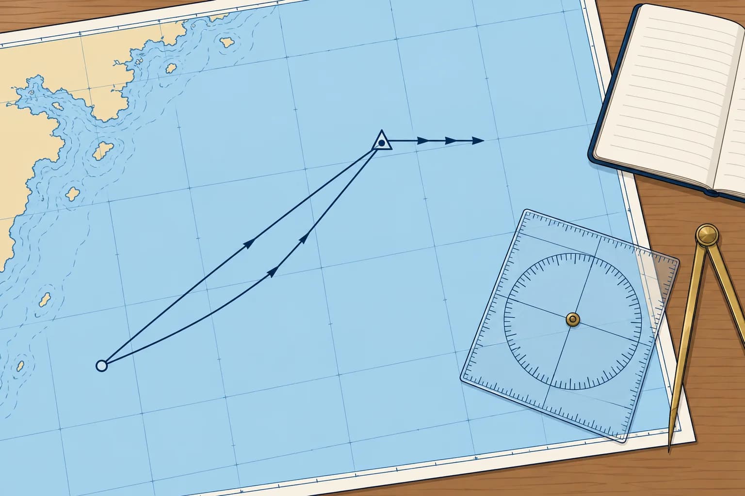 A worked estimated position, step by step