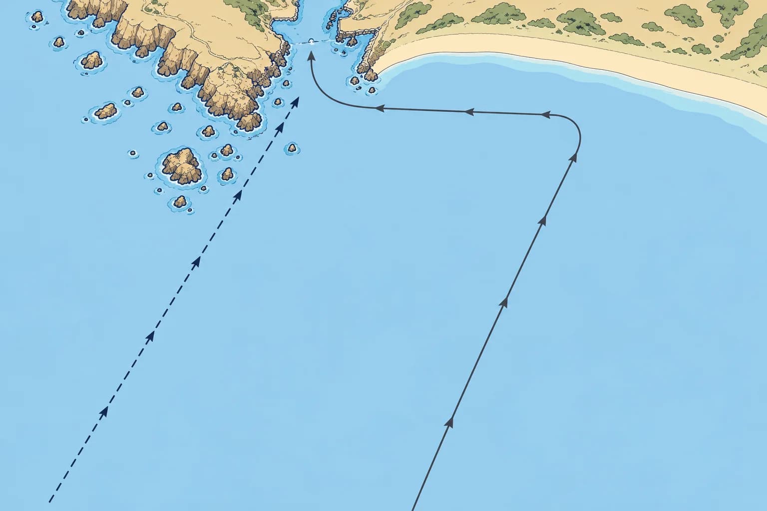 Making a landfall: aiming off, lights and timing