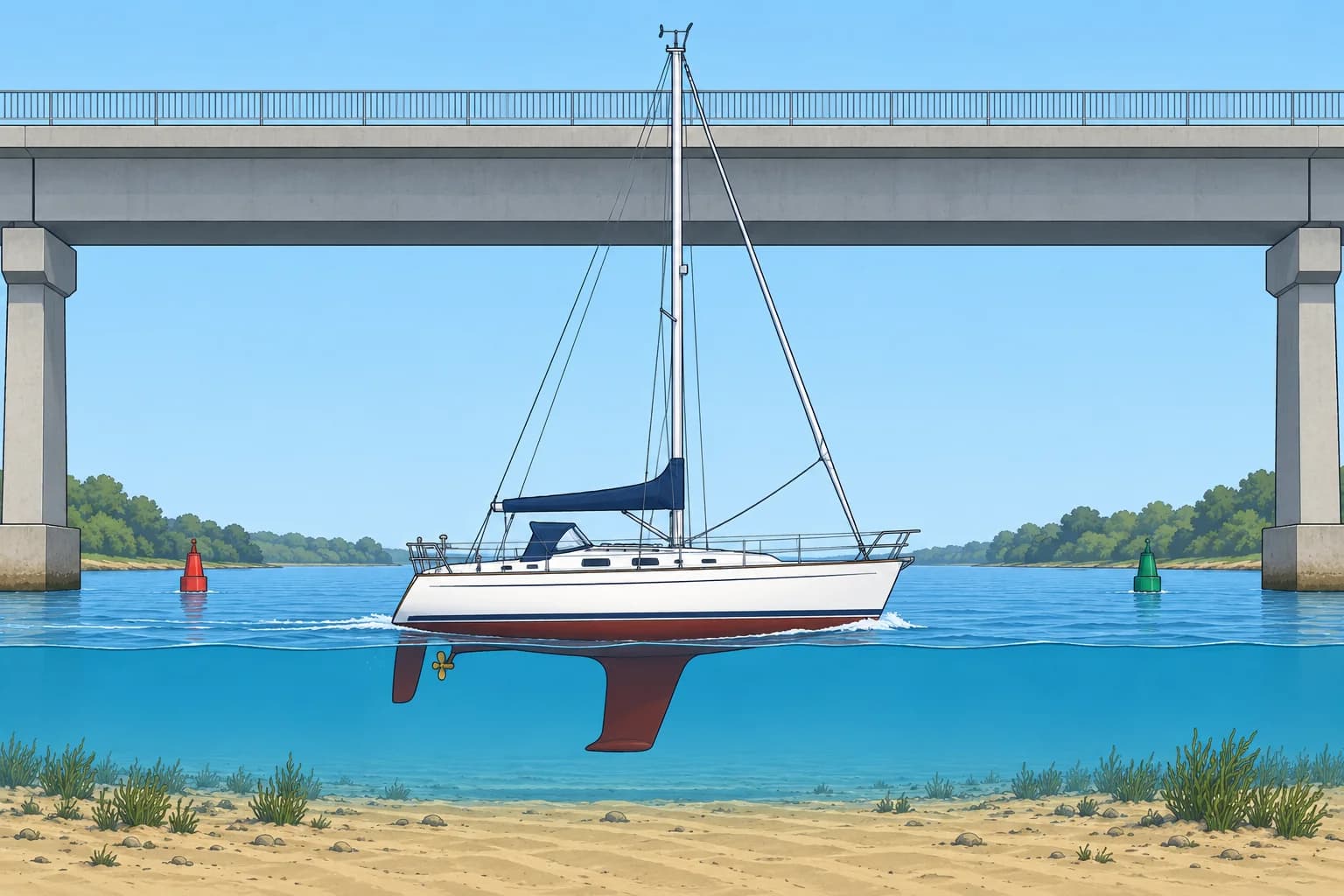 Clearances: bridges, air draught, shoals and drying heights