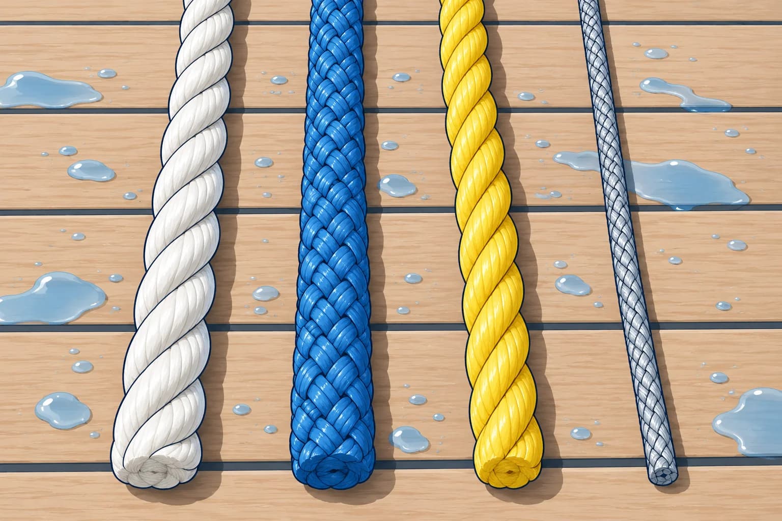 Rope fibres: nylon, polyester, polypropylene and HMPE