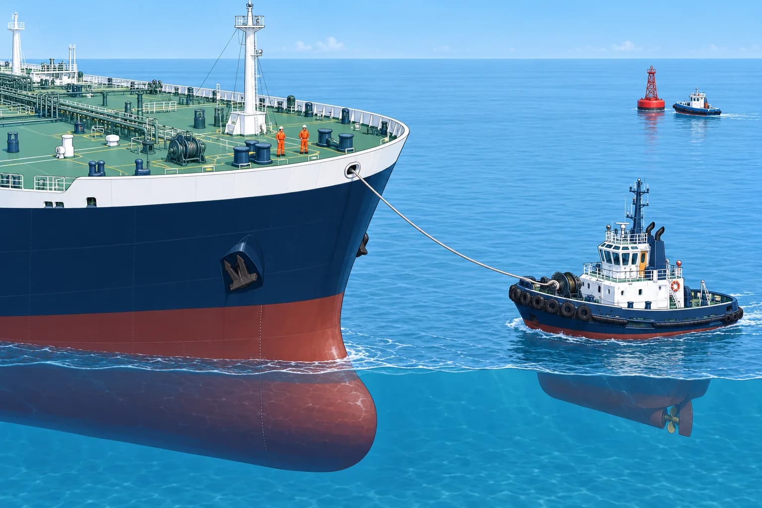 Tug lines and mooring to a buoy