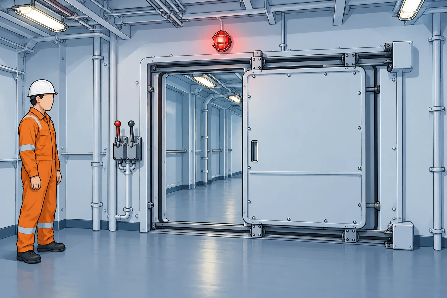 Watertight doors: closing, local controls, alarms and drills