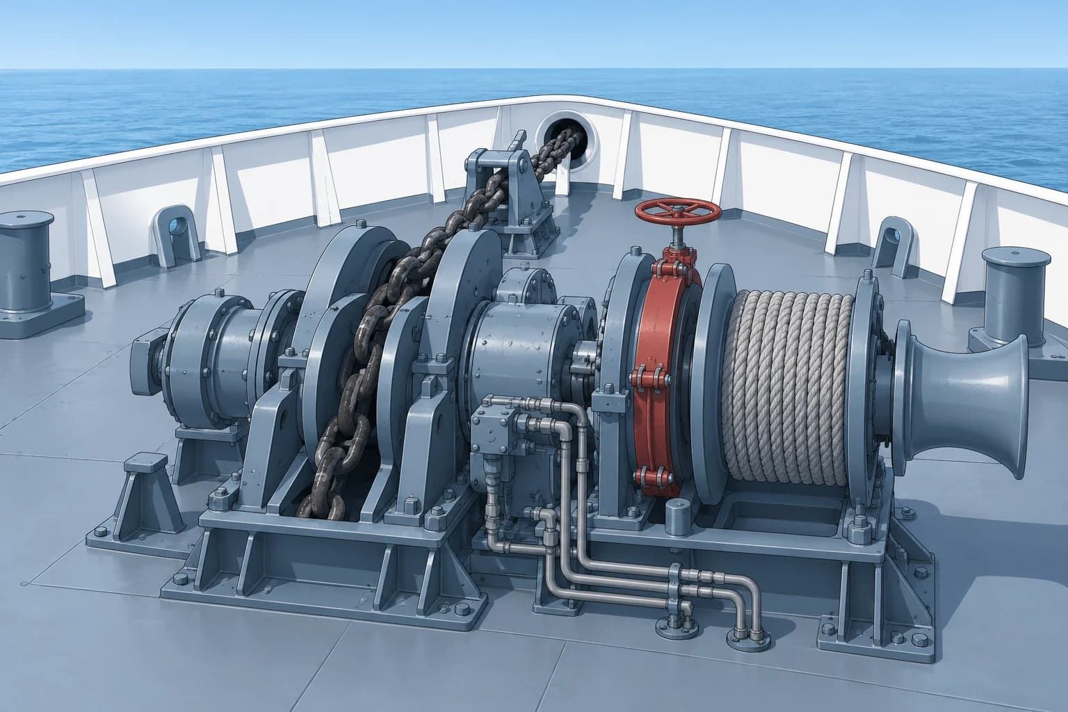 Winches, windlasses and capstans: drives, clutches and brakes