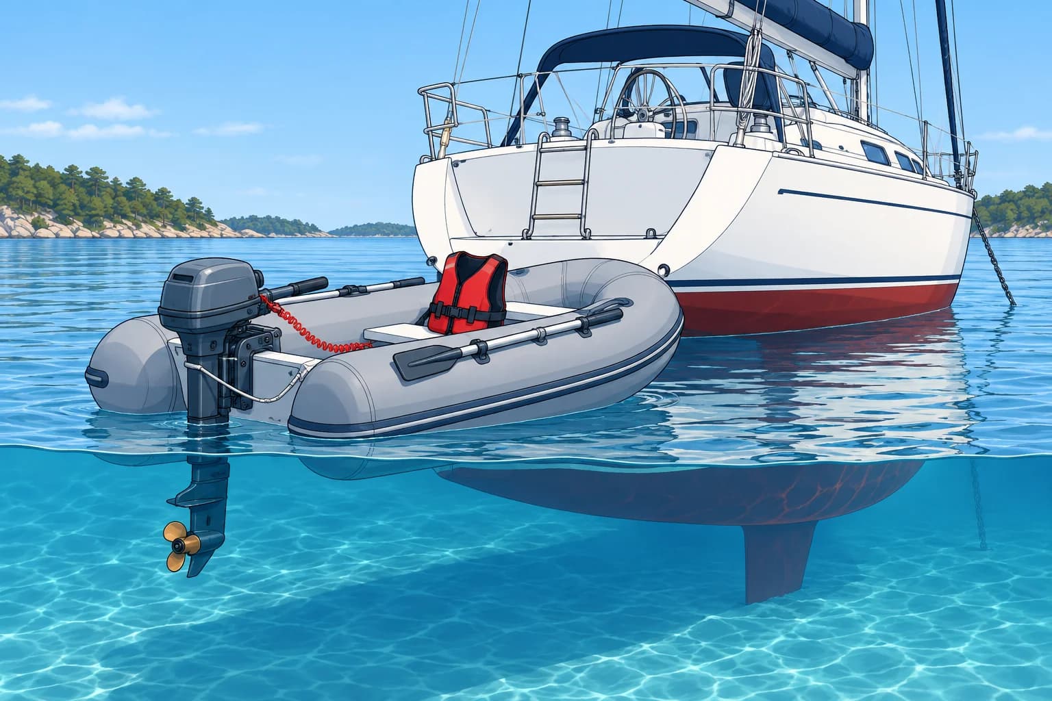 The tender's outboard: fitting, kill cord and safety
