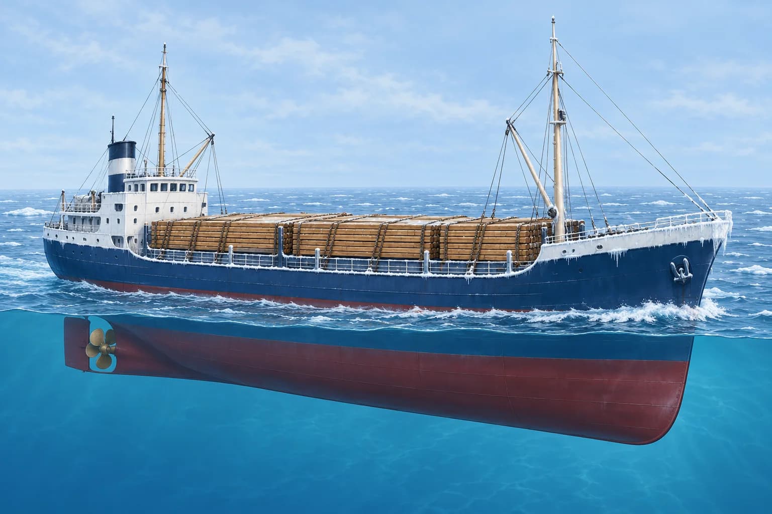 Managing stability and stresses at sea: GM, timber, ice and heavy weather