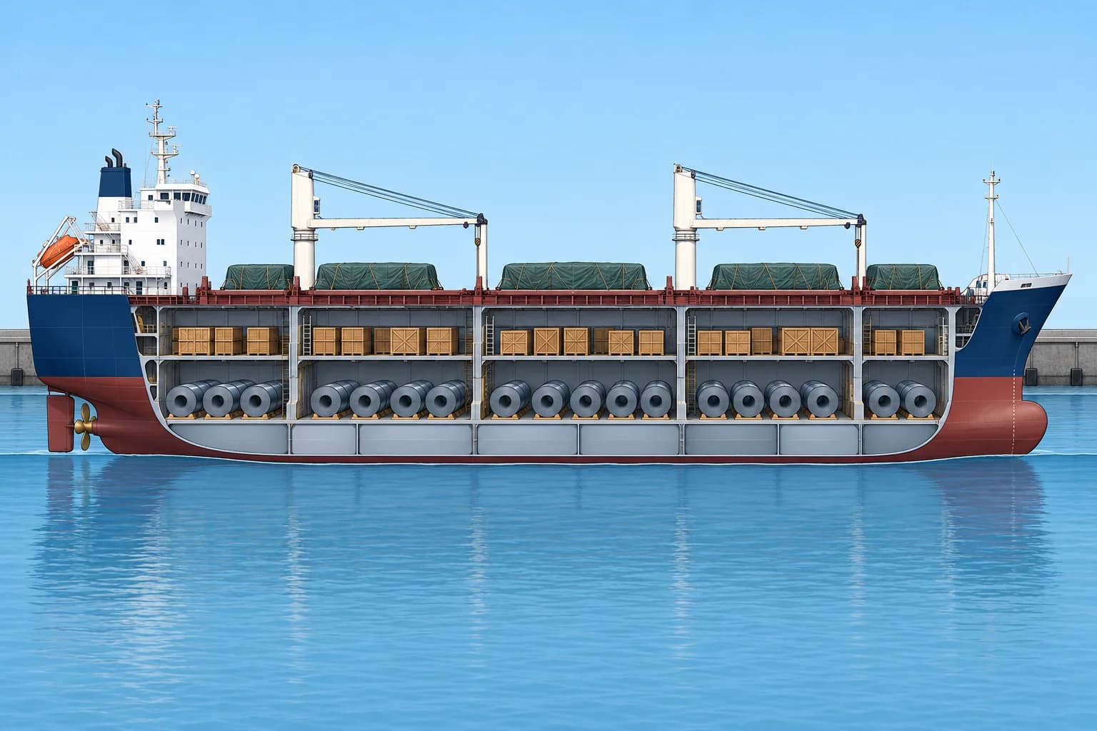 Loading and discharging: moments about the keel