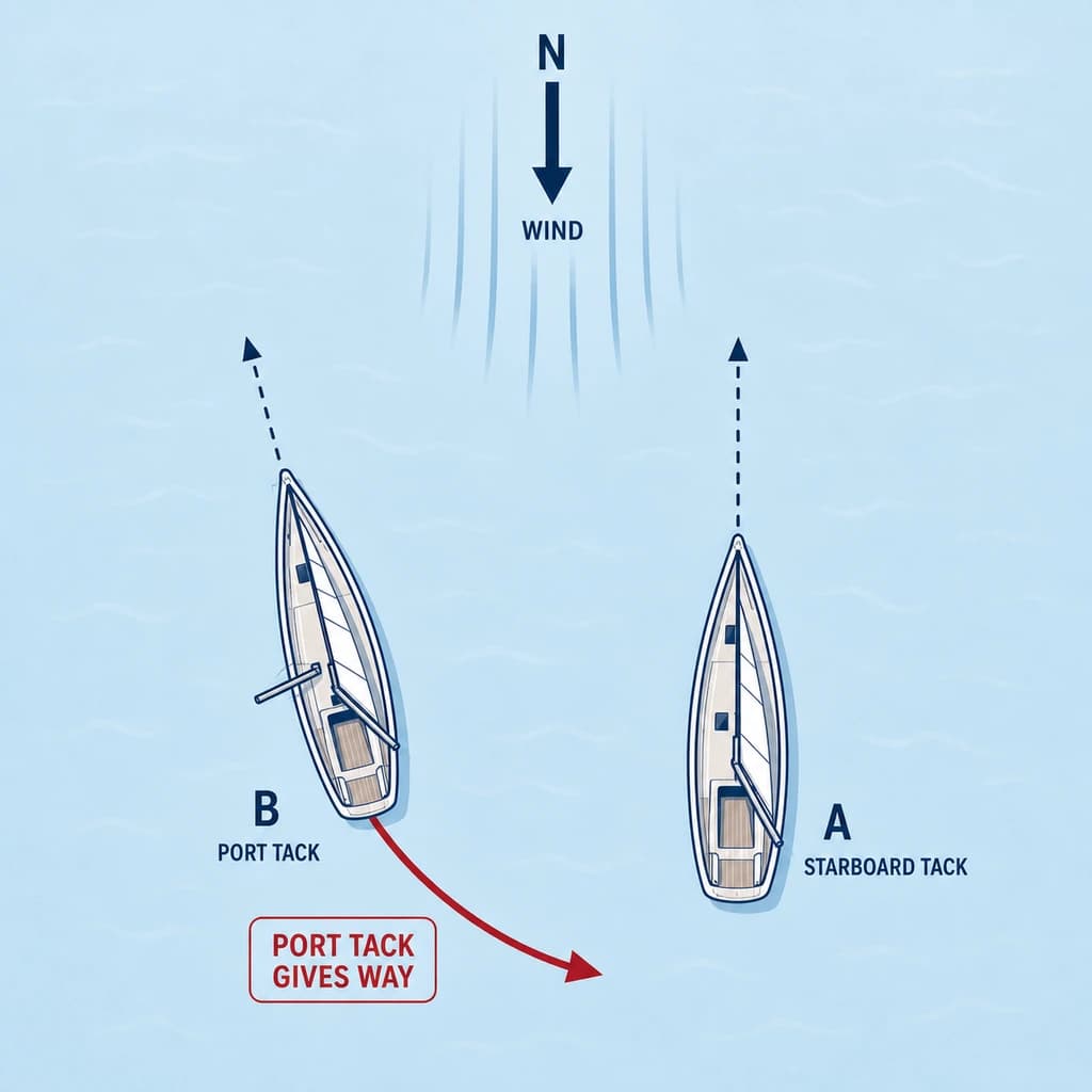 Dos vaixells de vela — vent per bandes diferents: cedeix el d'amures a babord.