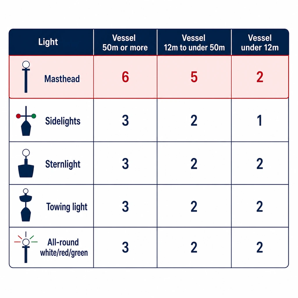 Minimum visibility ranges by vessel length (table).