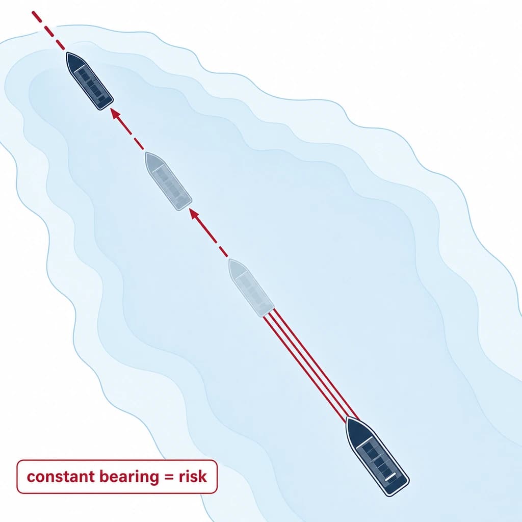 Compass bearing not appreciably changing — risk of collision exists.
